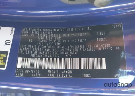 2023 Toyota Corolla Cross Le from USA, damaged, VIN 7MUCAAAG1PV070972